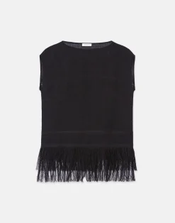 Burlap Jacquard Linen-Viscose Fringed Blouse