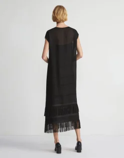 Burlap Jacquard Linen-Viscose Fringed Dress