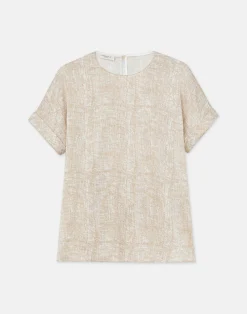 Burlap Print Crinkle Stretch Silk T-Shirt Blouse