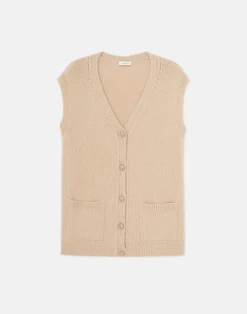 Camel Hair Chainette Button Sweater Vest