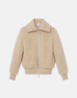 Camel Hair-Silk Bouclé Collared Cardigan