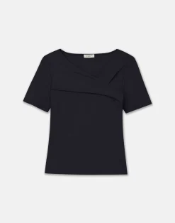 Cotton Rib Twisted V-Neck Tee