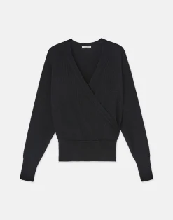 Cotton-Silk Surplice V-Neck Sweater