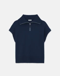 Cotton-Silk Tape Half Zip Sweater