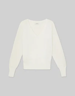 Cotton-Silk Tape Wide V-Neck Dolman Sweater