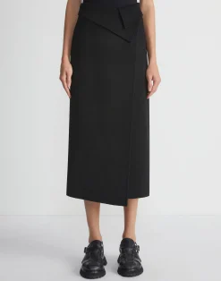 Double Face Wool-Cashmere Foldover Midi Skirt