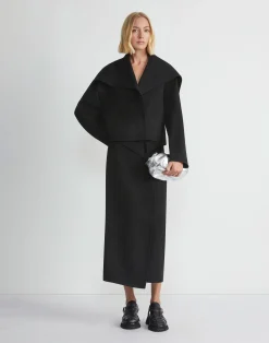 Double Face Wool-Cashmere Foldover Midi Skirt