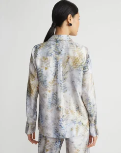Eco Fern Print Silk Twill Buttoned Blouse