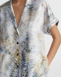 Eco Fern Print Silk Twill Tunic Button Dress