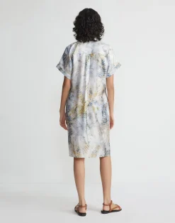 Eco Fern Print Silk Twill Tunic Button Dress