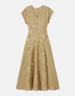 Eco Flora Jacquard Linen-Viscose Flared Dress