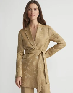 Eco Flora Jacquard Linen-Viscose Belted Blazer