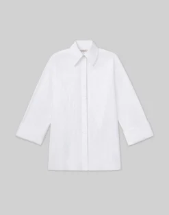 Embroidered Rose Organic Cotton Poplin Oversized Shirt