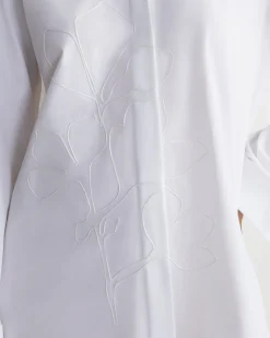 Embroidered Rose Organic Cotton Poplin Oversized Shirt