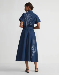 Embroidered Rose Organic Cotton Poplin Shirtdress