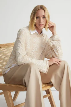 Flora Bloom Cotton-Silk Tape Textured Stitch Sweater