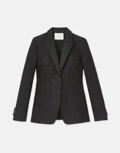Flora Bloom Jacquard Wool-Silk Satin Lapel Blazer