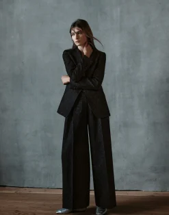 Flora Bloom Jacquard Wool-Silk Satin Lapel Blazer