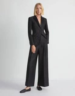 Flora Bloom Jacquard Wool-Silk Satin Lapel Blazer