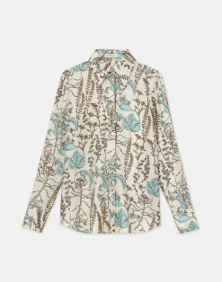 Flora Trail Print Silk Twill Collared Blouse