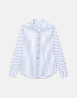 Gingham Cotton Poplin Notched Shawl Collar Shirt