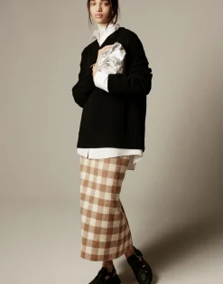 Gingham Wool Maxi Pencil Skirt