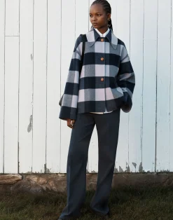 Gingham Wool-Cashmere Double Face Oversized Swing Coat