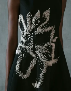 Hand-Beaded Rose Wool-Silk Crepe Sleeveless Dress