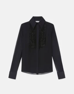 Hand-Beaded Silk Georgette Pintuck Blouse