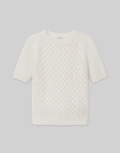 Hand-Embellished Cashmere Lace Stitch Short Sleeve Sweater