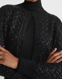 Hand-Embellished Cashmere Lace Stitch Cropped Cardigan