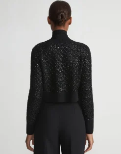 Hand-Embellished Cashmere Lace Stitch Cropped Cardigan