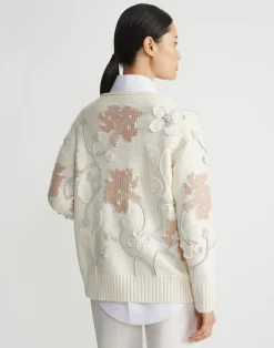 Hand-Embroidered Flora Bloom Cotton-Wool Chainette Sweater