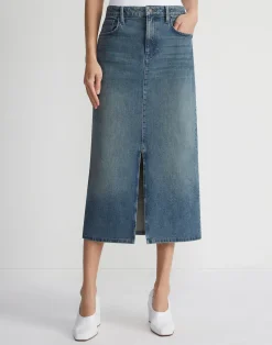 L148 Denim Slit Front Midi Skirt