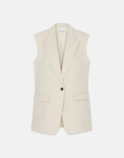 Linen Peak Lapel Longline Vest