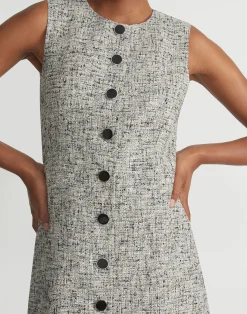 Linen-Cotton Bouclé Tweed Buttoned Dress