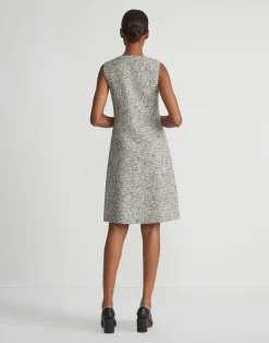 Linen-Cotton Bouclé Tweed Buttoned Dress