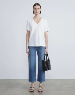 Linen-Cotton Jersey V-Neck Tee