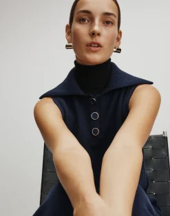 Matte Crepe Sleeveless Turtleneck Sweater