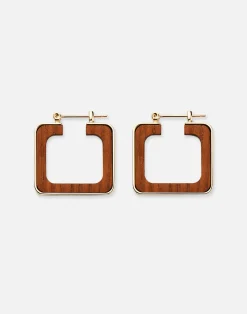 Metal & Teak Block Reversible Hoop Earrings