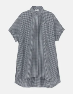 Micro Gingham Cotton Seersucker Oversized Shirt