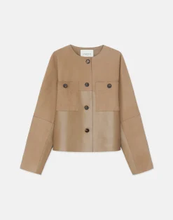Nubuck Suede & Leather Collarless Jacket