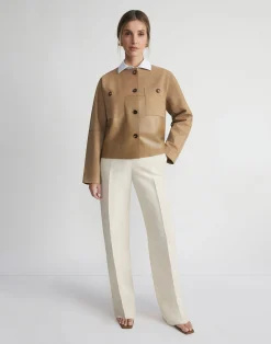 Nubuck Suede & Leather Collarless Jacket
