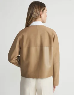 Nubuck Suede & Leather Collarless Jacket