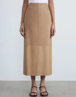 Nubuck Suede & Nappa Leather Two-Tone Midi Skirt