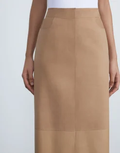 Nubuck Suede & Nappa Leather Two-Tone Midi Skirt