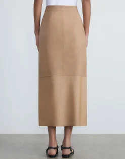 Nubuck Suede & Nappa Leather Two-Tone Midi Skirt