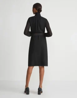 Opaque & Sheer Silk Turtleneck Dress