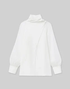 Opaque & Sheer Silk Wrap Blouse