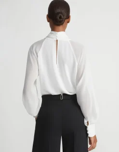 Opaque & Sheer Silk Wrap Blouse